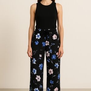 Jules & Leopold Black Floral Wide-Leg Pants